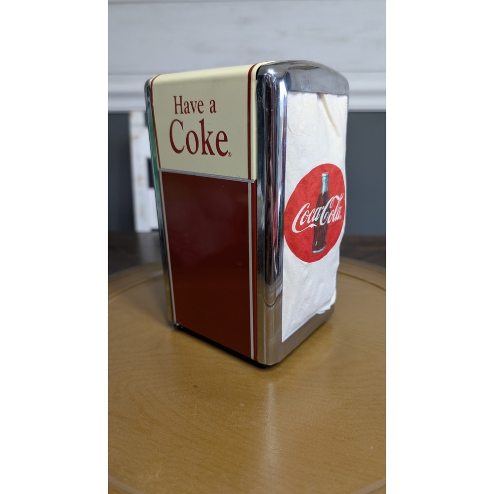 Vintage 1992 Coca Cola Napkin Dispenser Have a Coke Chrome Metal Diner Style